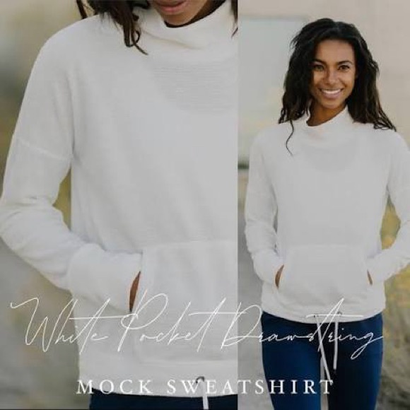 ZYIA White Pocket Drawstring Mock Hoodie - Picture 5 of 5